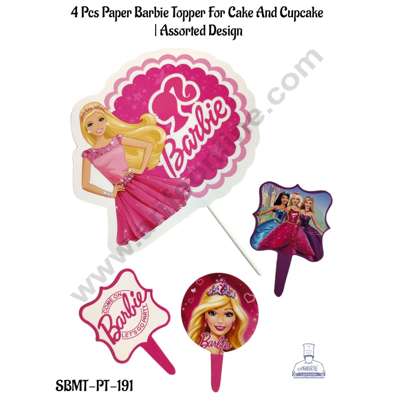 CAKE DECOR 4 Pcs Paper Barbie Topper For Cake And Cupcake | Assorted Design (SBMT-PT-191)