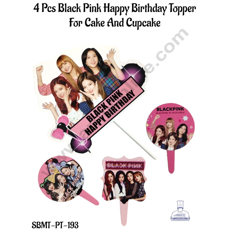 CAKE DECOR 4 Pcs Paper Black Pink Happy Birthday Topper For Cake And Cupcake