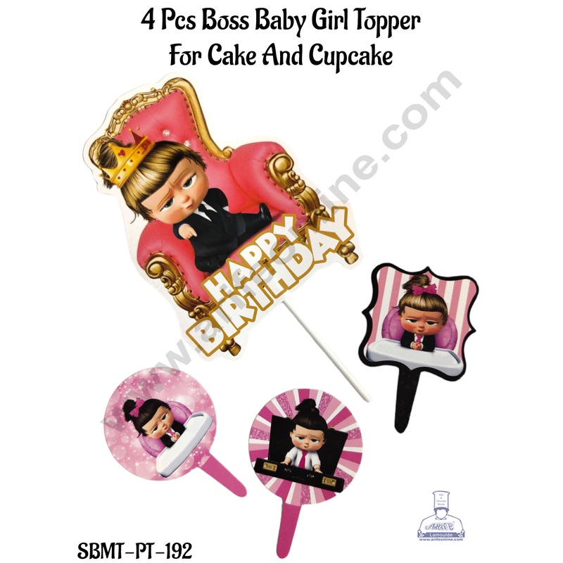 CAKE DECOR 4 Pcs Paper Boss Baby Girl Topper For Cake And Cupcake