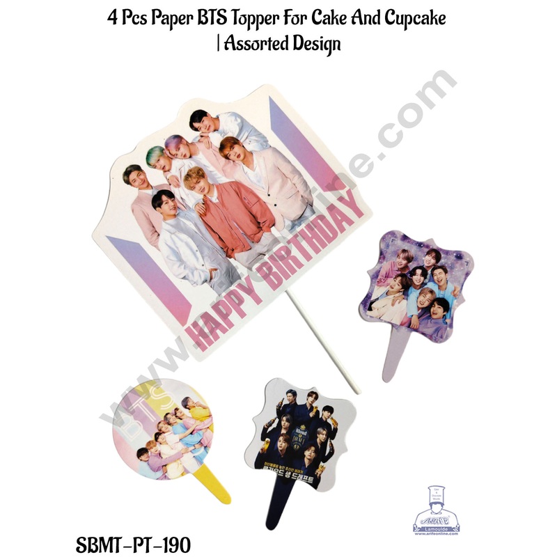 CAKE DECOR 4 Pcs Paper BTS Topper For Cake And Cupcake | Assorted Design (SBMT-PT-190)