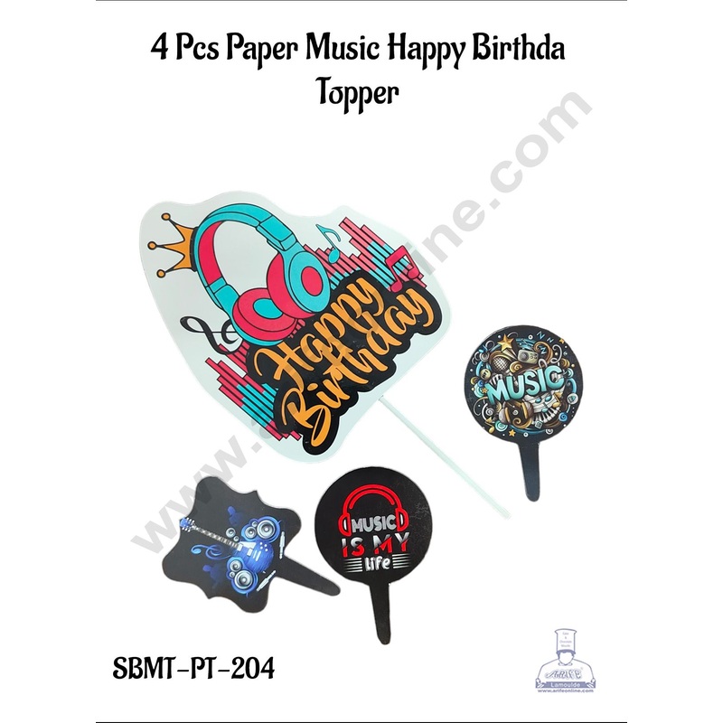 CAKE DECOR 4 Pcs Paper Music Happy Birthday topper