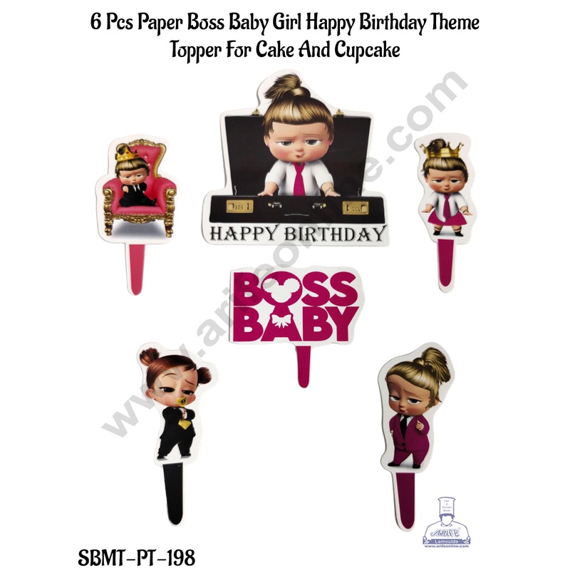 CAKE DECOR 5 Pcs Paper Boss Baby Girl Happy Birthday Theme Topper For Cake And Cupcake