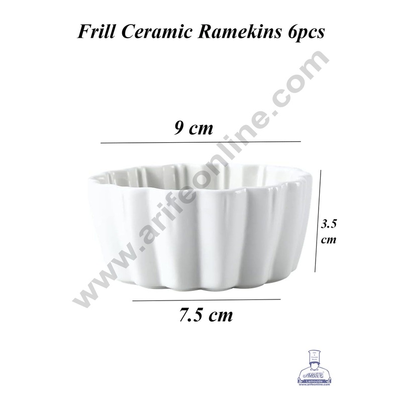 CAKE DECOR 6 Piece Frill Ramekin Bowls for Creme Brulee | Custard Cups| Sauce Cups | Pudding  - Big