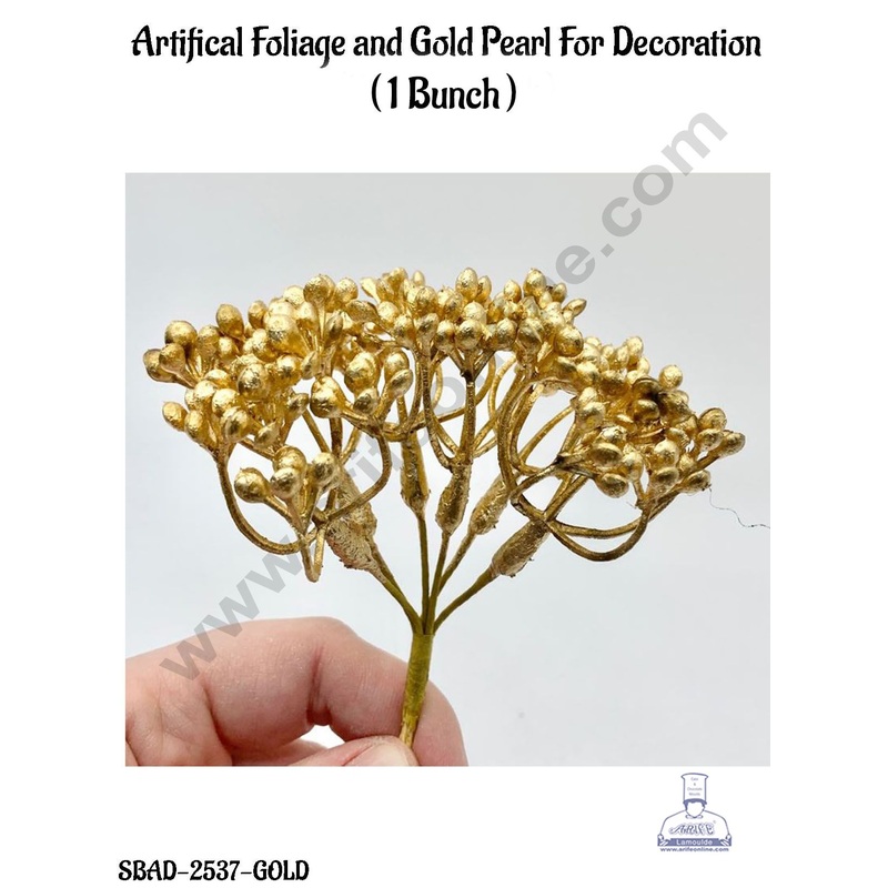 CAKE DECOR Artificial Foliage And Pearl Bouquet for Decoration  (1 Bunch)