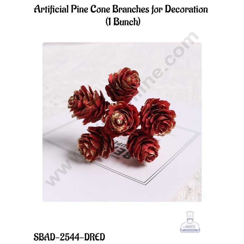 CAKE DECOR Artificial Pine Cone Branches for Decoration  (1 Bunch)