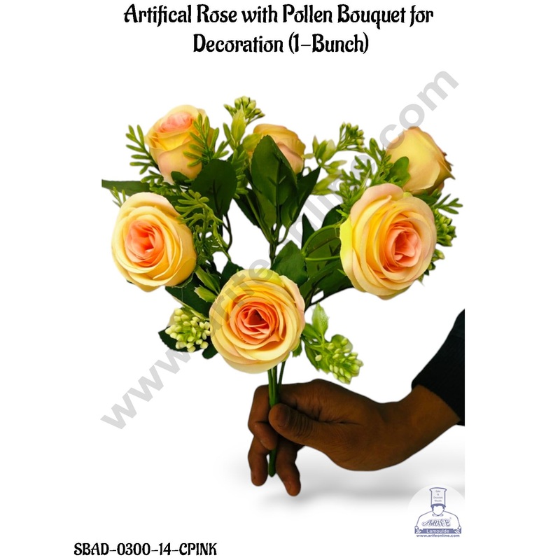 CAKE DECOR  Artificial Rose with Pollen Bouquet for Decoration  (1 Bunch)