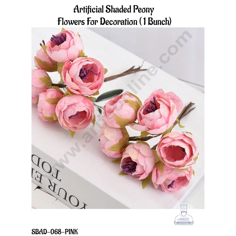 CAKE DECOR Artificial Shaded Peony Flowers Bouquet for Decoration  (1 Bunch)