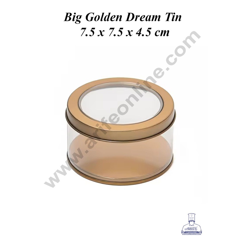 CAKE DECOR Golden Round Decorative Acrylic Box | Dream Tin | Gift Box | Chocolate Box | Jewellery Box | Big