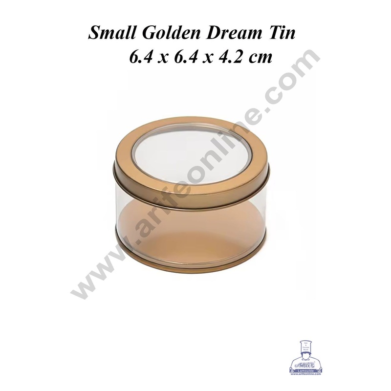 CAKE DECOR Golden Round Decorative Acrylic Box | Dream Tin | Gift Box | Chocolate Box | Jewellery Box | Small