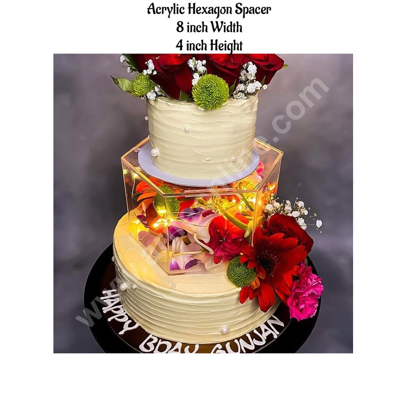 CAKE DECOR Hexagon FILL-A-TIER Acrylic Cake Spacer 8 inch X 4 inch Clear Cake Display Spacer