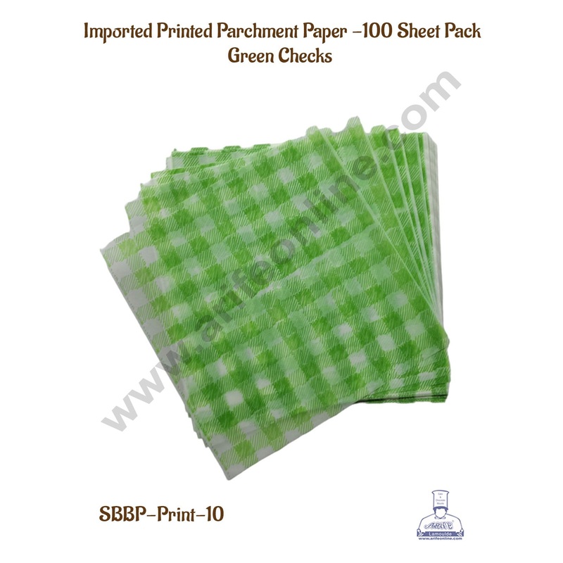 CAKE DECOR Imported Printed Parchment Paper | Bento Box Liner | Grease Proof Paper | Wrap Paper - Big Green Checks/Plaid Print (100 Sheets)