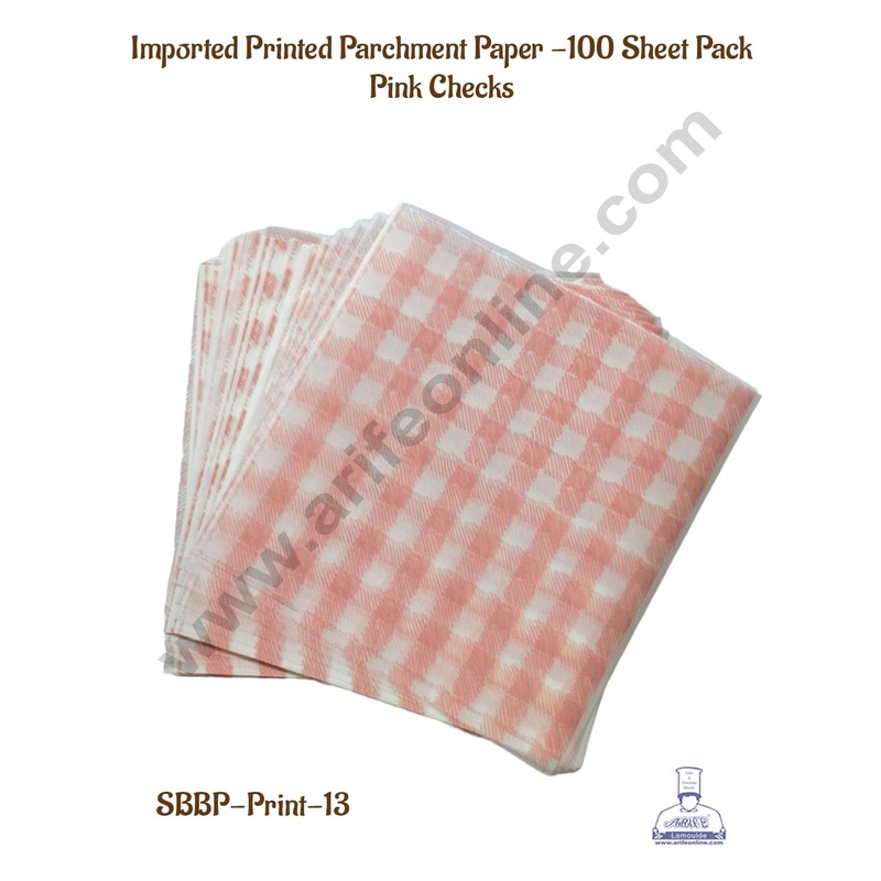 CAKE DECOR Imported Printed Parchment Paper | Bento Box Liner | Grease Proof Paper | Wrap Paper -Big Pink Checks Print /Plaid Print (100 Sheets)