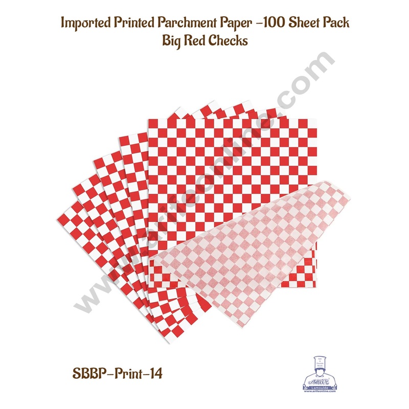 CAKE DECOR Imported Printed Parchment Paper | Bento Box Liner | Grease Proof Paper | Wrap Paper -Big Red Checks Print /Plaid Print (100 Sheets)