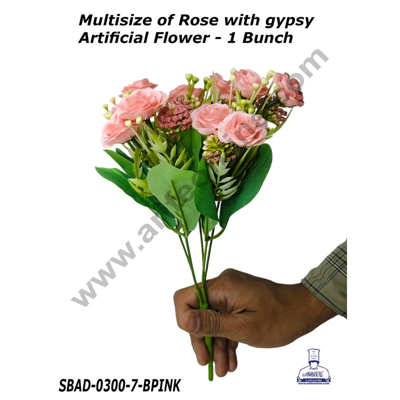 CAKE DECOR Multisize of Rose with gypsy Artificial Flower For Cake Decoration  (1 Bunch)