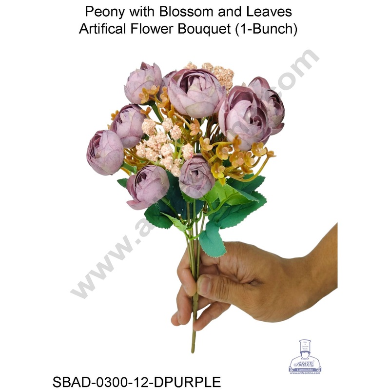 CAKE DECOR Peony with Blossom and Leaves Artificial Flower For Cake Decoration  (1 Bunch)
