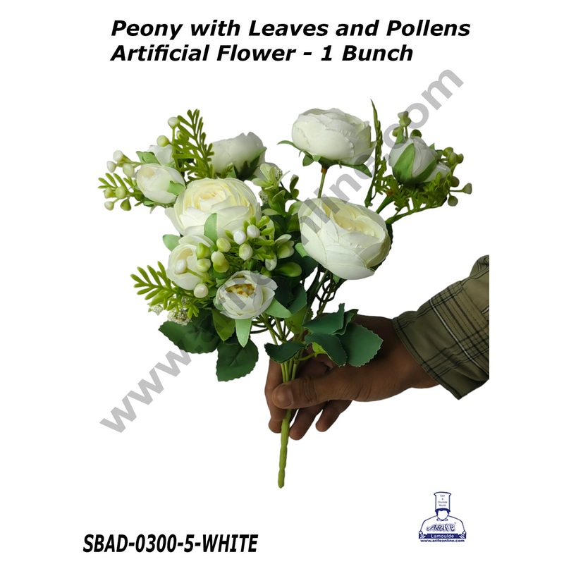 CAKE DECOR Peony with Leaves and Pollens Artificial Flower For Cake Decoration  (1 Bunch)