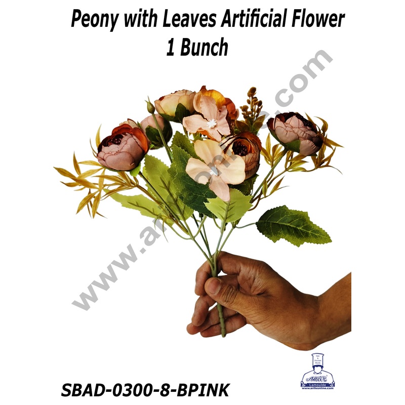 CAKE DECOR Peony With Leaves Artificial Flower For Cake Decoration  (1 Bunch)