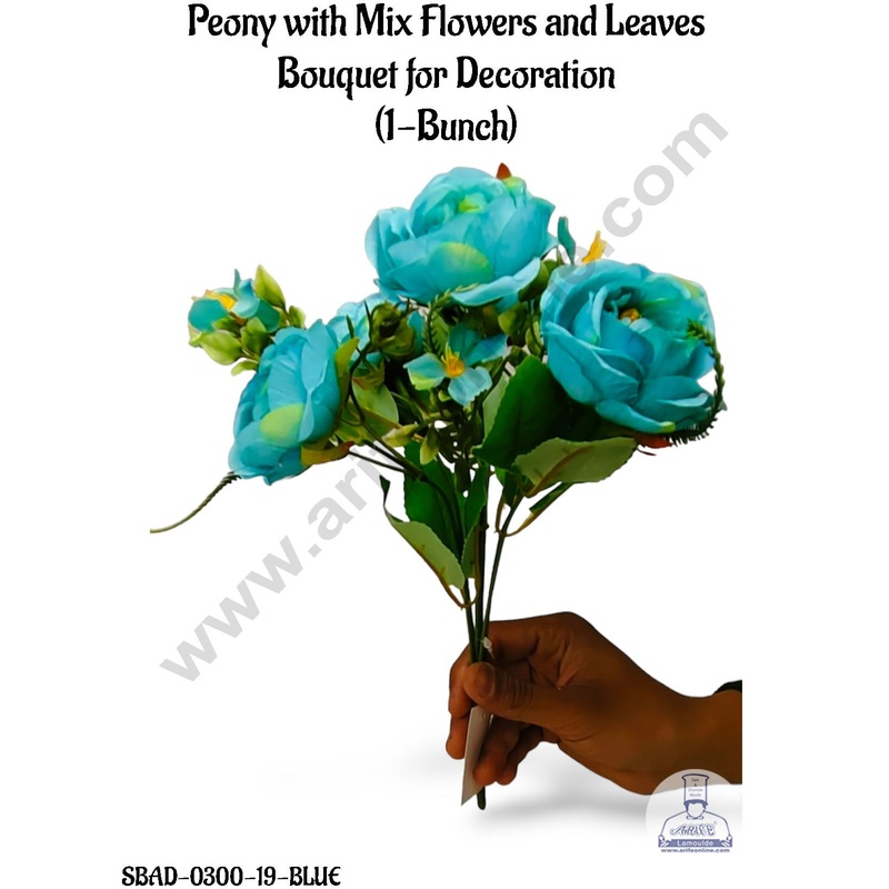 CAKE DECOR Peony with Mix Flowers and Leaves Bouquet for Decoration  (1 Bunch)