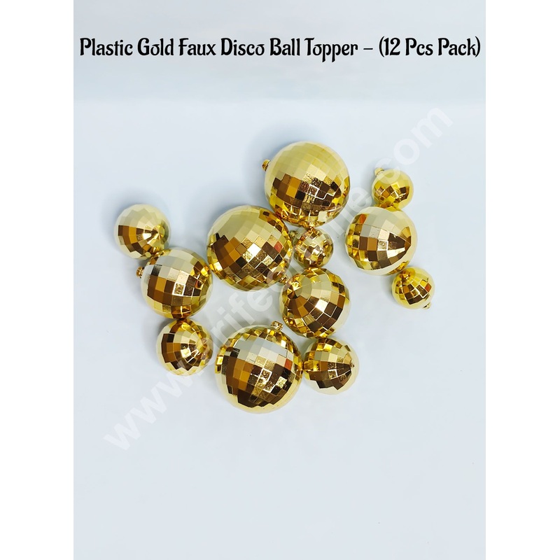 CAKE DECOR Plastic Gold Faux Disco Balls Topper For Cake Decoration - (12 pcs Pack)