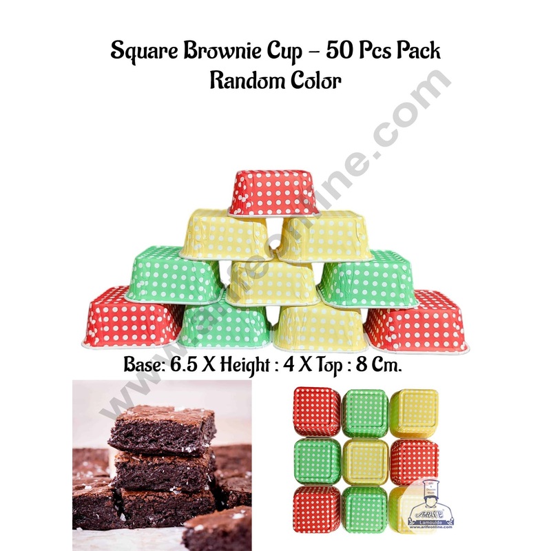 Cake Decor Random Color Square Brownie Cup Mould Bake and Serve Disposable Mould 50 Pcs