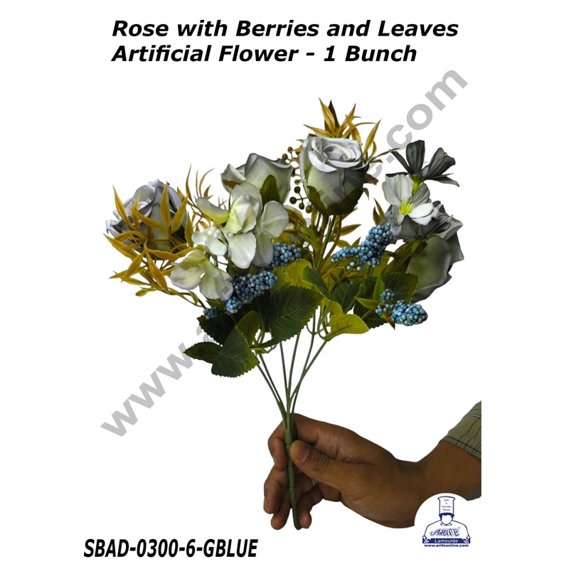 CAKE DECOR Rose With Berries and Leaves Artificial Flower For Cake Decoration  (1 Bunch)