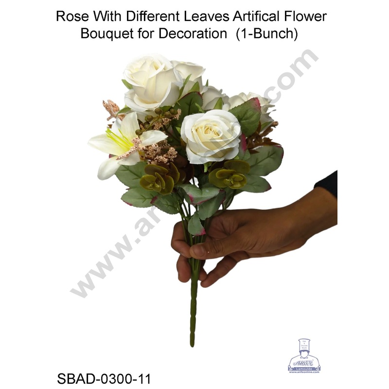 CAKE DECOR Rose with Different Leaves Artificial Flower For Cake Decoration  (1 Bunch)
