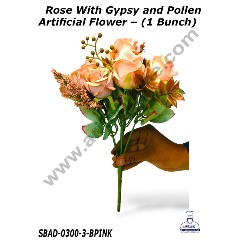 CAKE DECOR Rose With Gypsy and Pollen Artificial Flower For Cake Decoration  (1 Bunch)