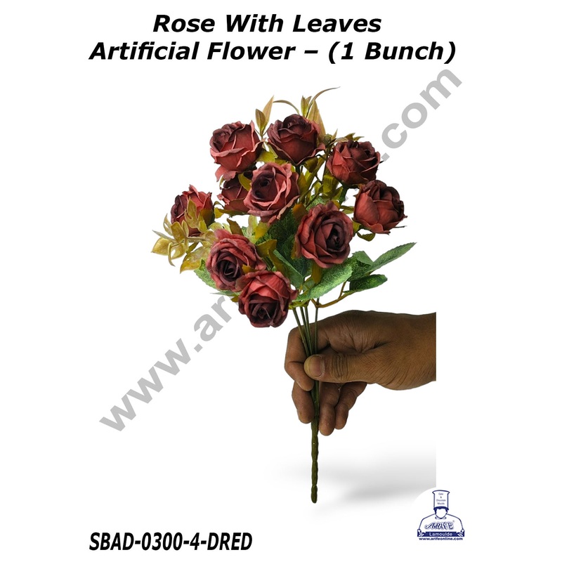CAKE DECOR Rose With Leaves Artificial Flower For Cake Decoration  (1 Bunch)