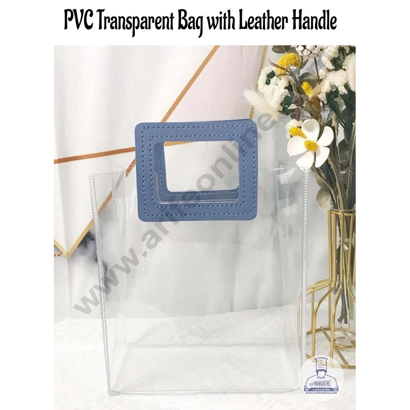 CAKE DECOR Small PVC Transparent Bag with PU Leather Handle for Gift or Present Packaging | Gift Box | Gift Bag with Handle
