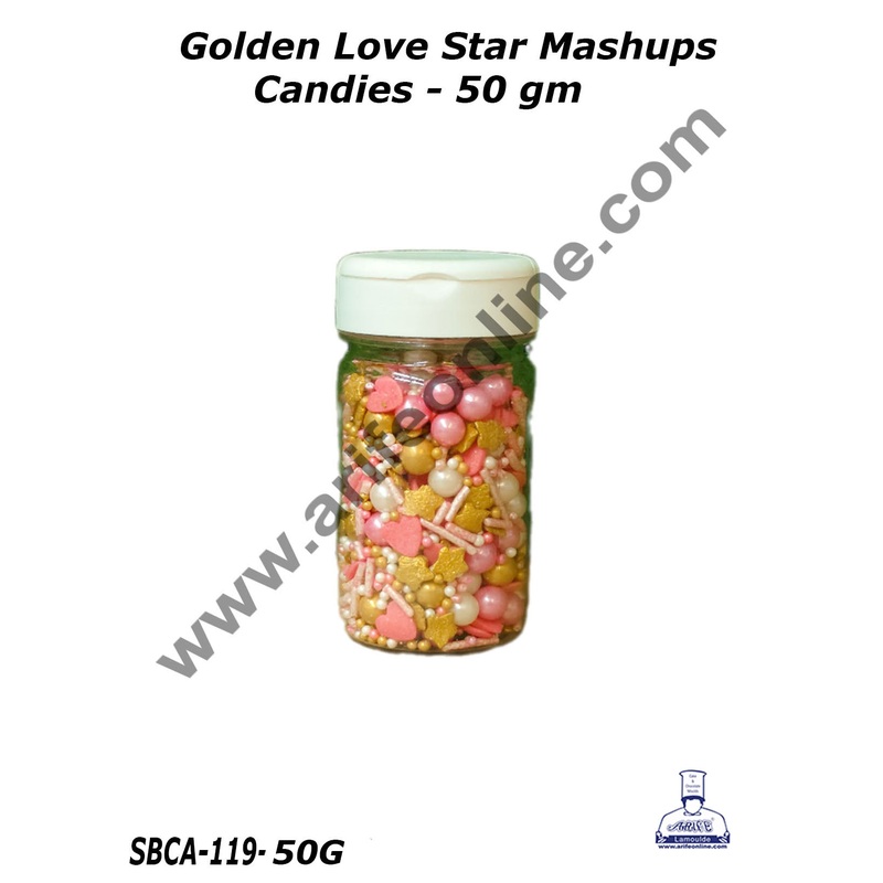 Cake Decor Sugar Candy - Golden Love Star Mashups Candies - 50 gm