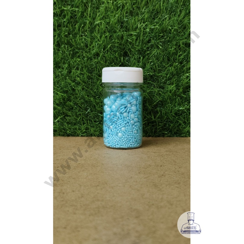 CAKE DECOR Sugar Candy - Mix Size Blue Balls with Vermicelli Candy - 50 gm