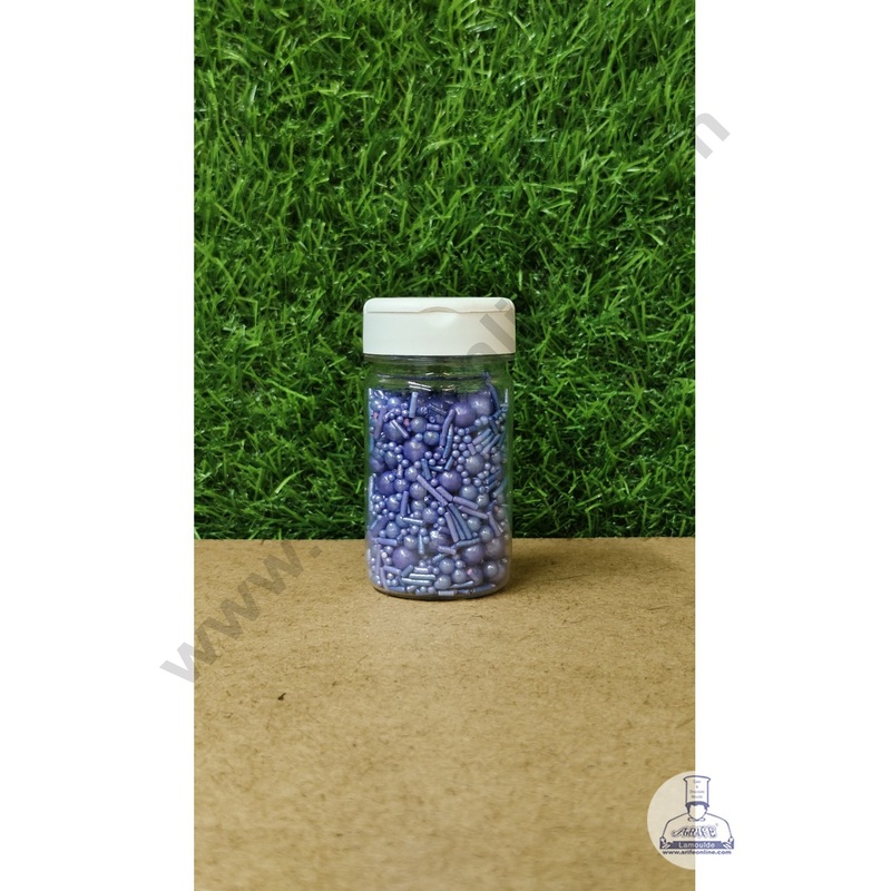 CAKE DECOR Sugar Candy  Mix Size Purple Balls with Vermicelli Candy  50 gm