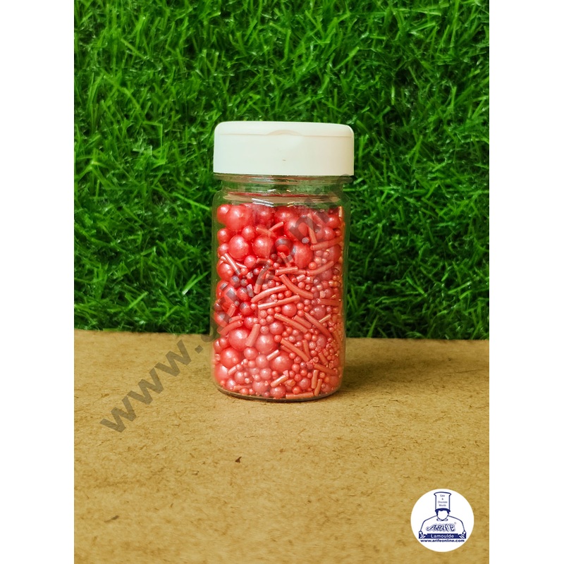 CAKE DECOR Sugar Candy  Mix Size Red Balls with Vermicelli Candy  50 gm