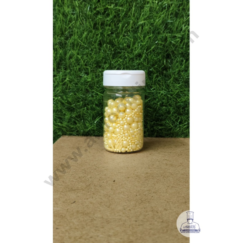 CAKE DECOR Sugar Candy - Mix Size Yellow Balls with Vermicelli Candy - 50 gm