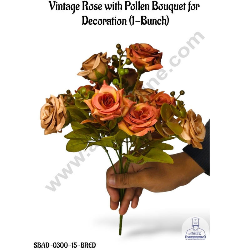 CAKE DECOR Vintage Rose with Pollen Bouquet for Decoration  (1 Bunch)