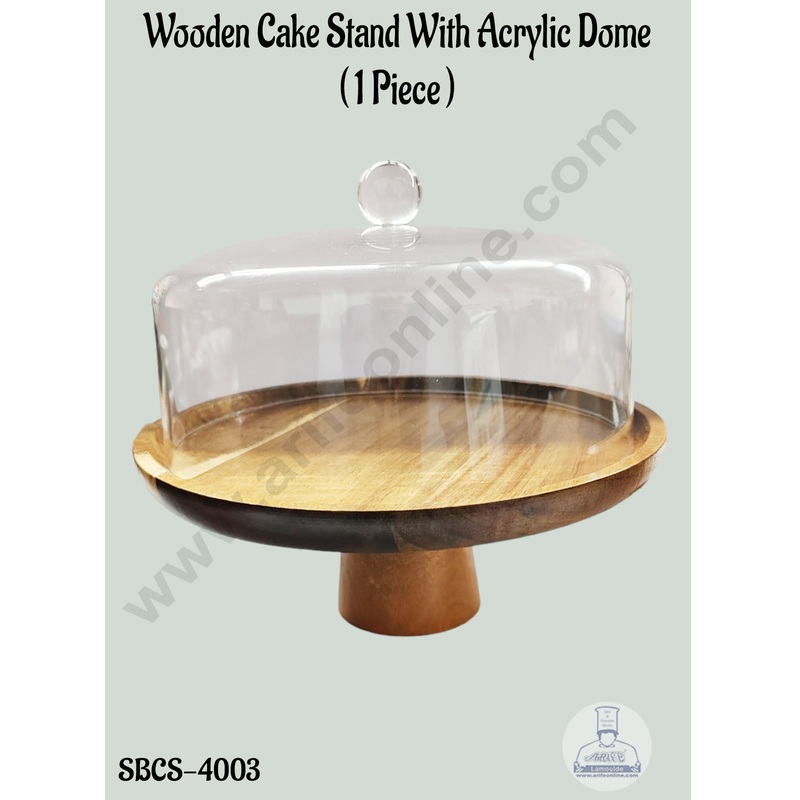 CAKE DECOR Wooden Cake Stand With Acrylic Dome - 1 Piece | Multifunctional Serving Platter