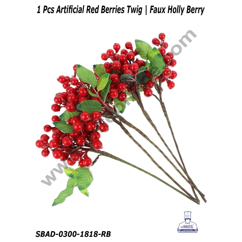 CAKE DECOR1 Pcs Artificial Red Berries Twig | Faux Holly Berry Bouquet for Decoration  (1 Bunch)
