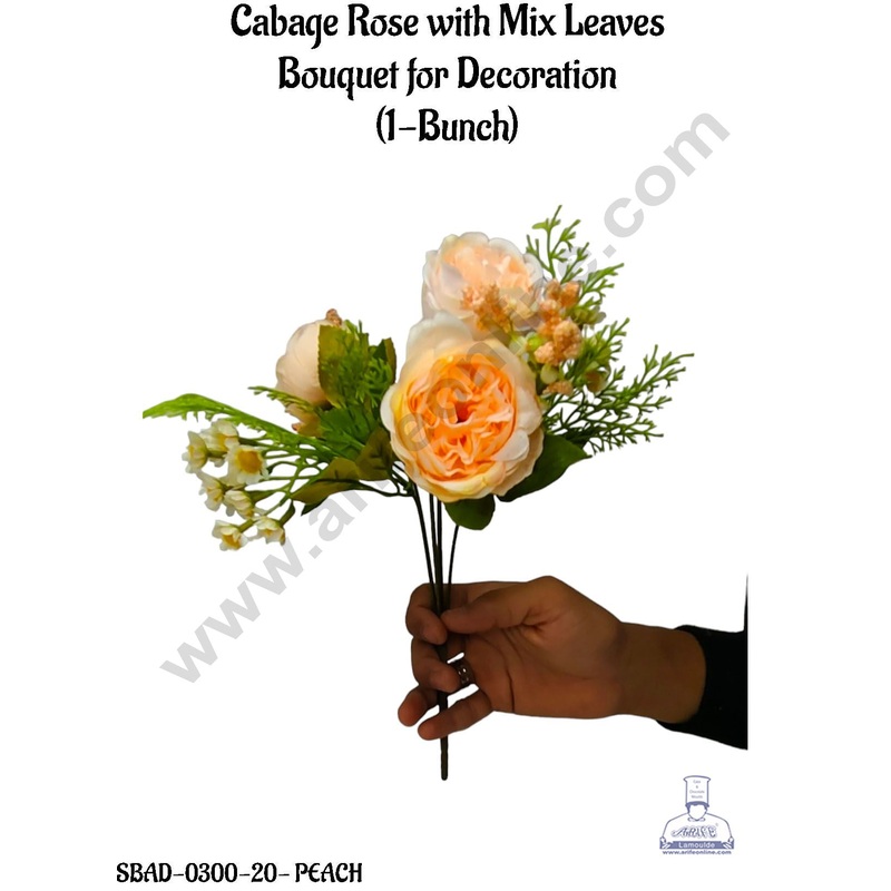 CAKE DECORCabbage Rose with Mix Leaves Bouquet for Decoration  (1 Bunch)