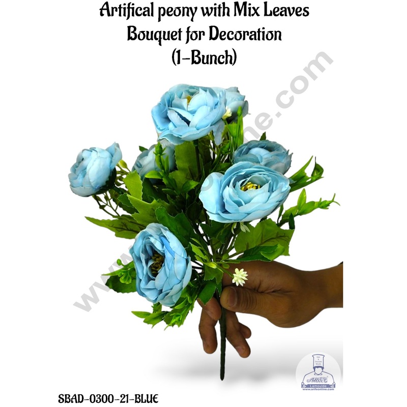 CAKE DECORPeony with Mix Leaves Bouquet for Decoration  (1 Bunch)