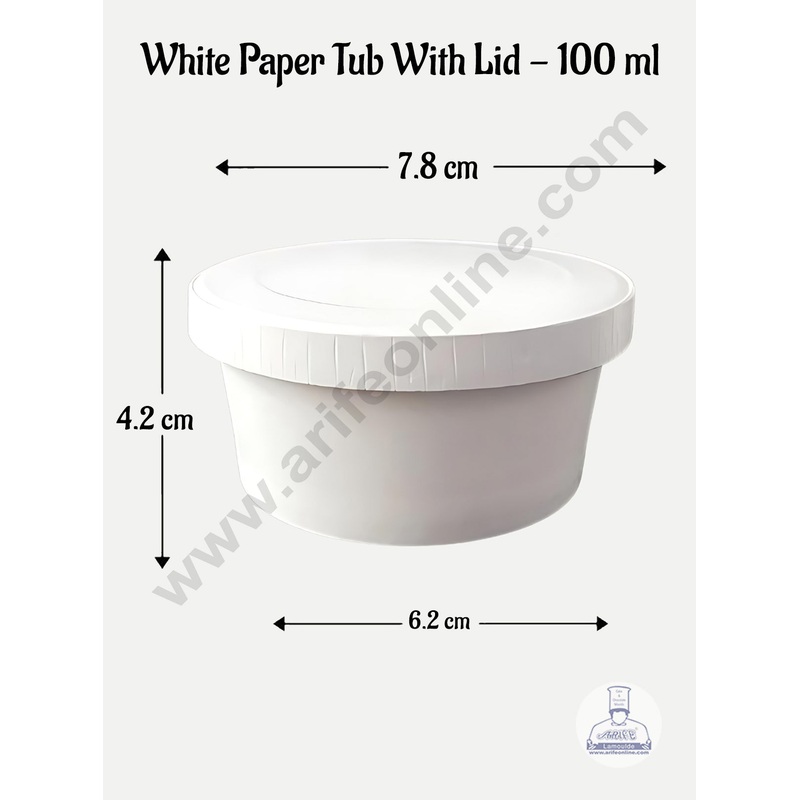 CAKE DECOR 100ml White Kraft Paper Tub With Lid