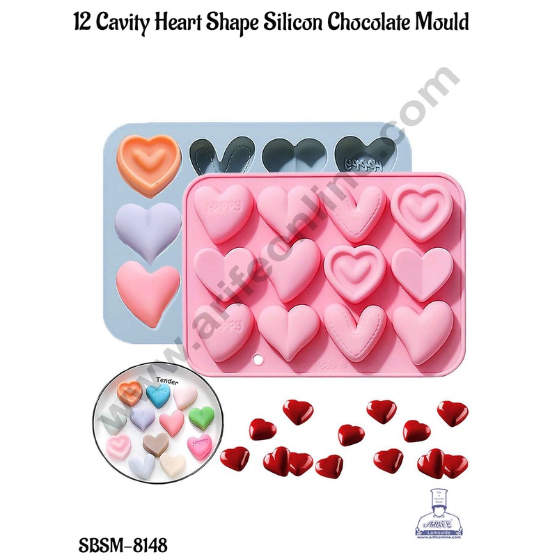 CAKE DECOR 12 Cavity Heart Shape Silicon Mould | Chocolate Muffin Mould.