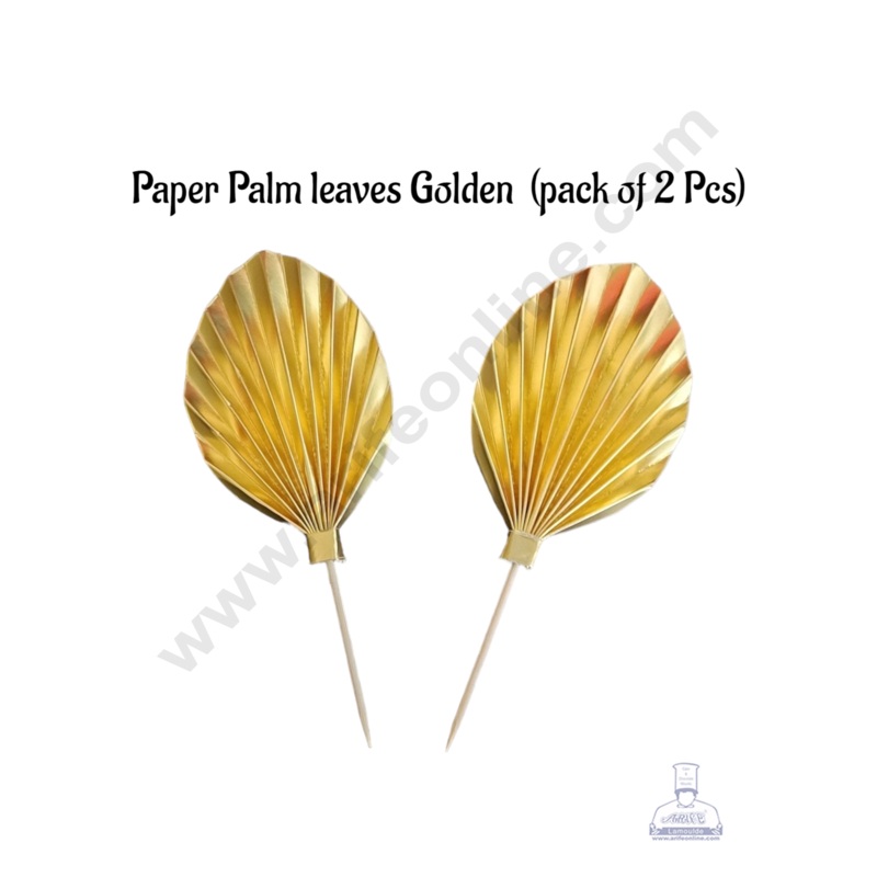 CAKE DECOR 2 pcs Gold Palm Leaves  Paper Topper For Cake Decoration - Gold  ( SBMT-PL-12 )