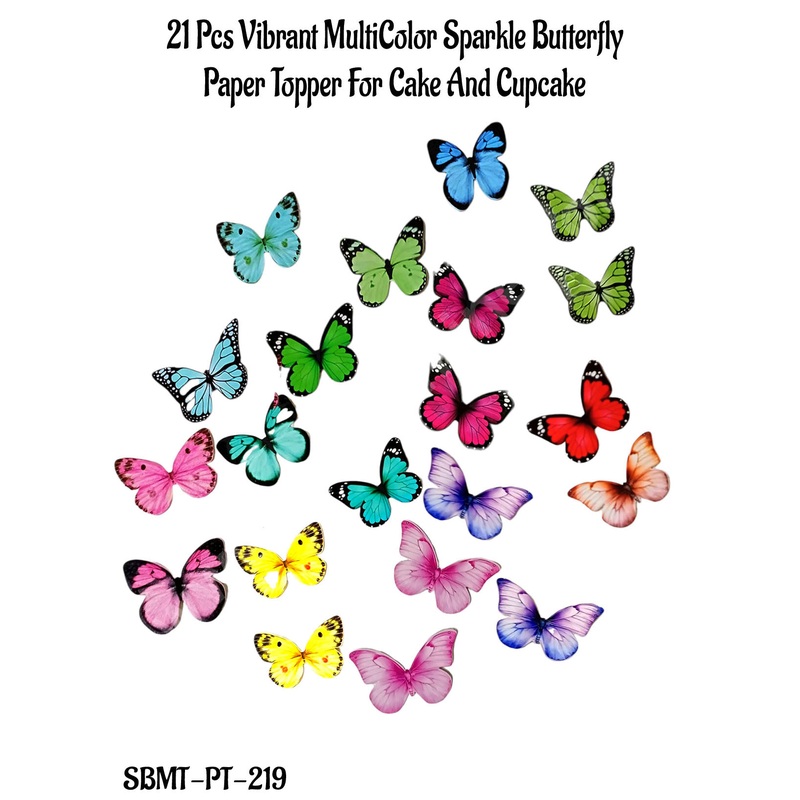 CAKE DECOR 21 Pcs Vibrant MultiColor Sparkle Butterfly Paper Topper For Cake And Cupcake