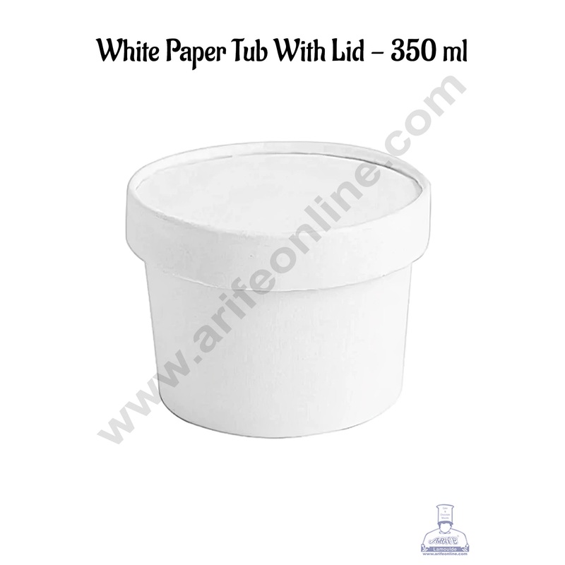 CAKE DECOR 350ml White Kraft Paper Tub With Lid