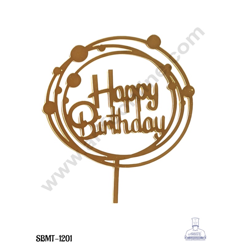 CAKE DECOR 5 inch Acrylic Happy Birthday Multi Circle Golden Round Frame Cutout Cake Topper And Dessert Decoration (SBMT-1201)