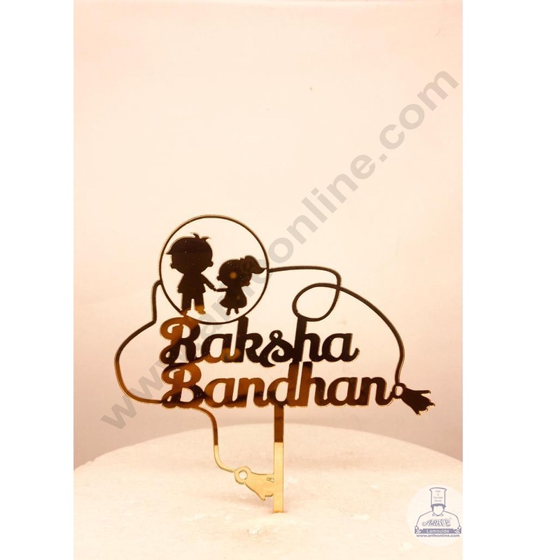 CAKE DECOR 5 inch Mirror Finshing Acrylic Cake Topper Happy Raksha Bandhan  Rakhi With Brother And Sister Theme   (SBMT-Rakhi-03)