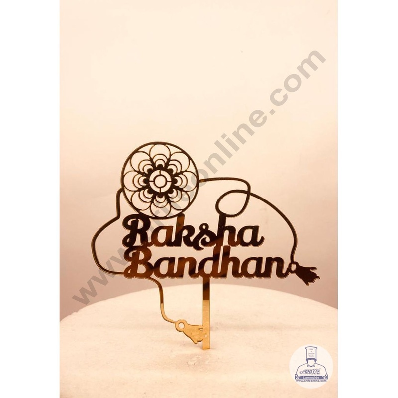 CAKE DECOR 5 inch Mirror Finshing Acrylic Cake Topper Happy Raksha Bandhan  Rakhi With Flower  (SBMT-Rakhi-02)