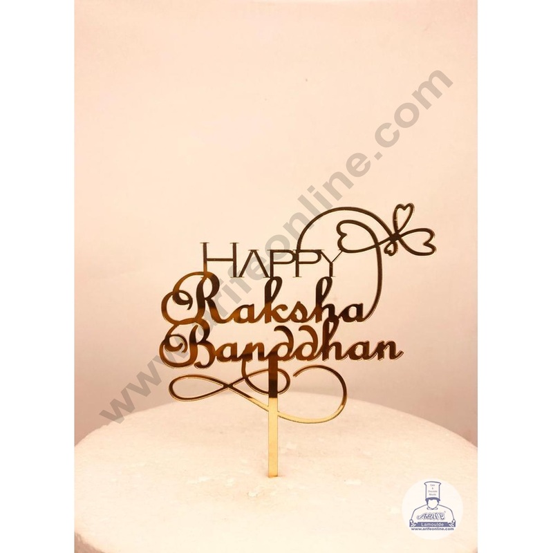 CAKE DECOR 5 inch Mirror Finshing Acrylic Cake Topper Happy Raksha Bandhan  Rakhi With Multi Heart    (SBMT-Rakhi-04)
