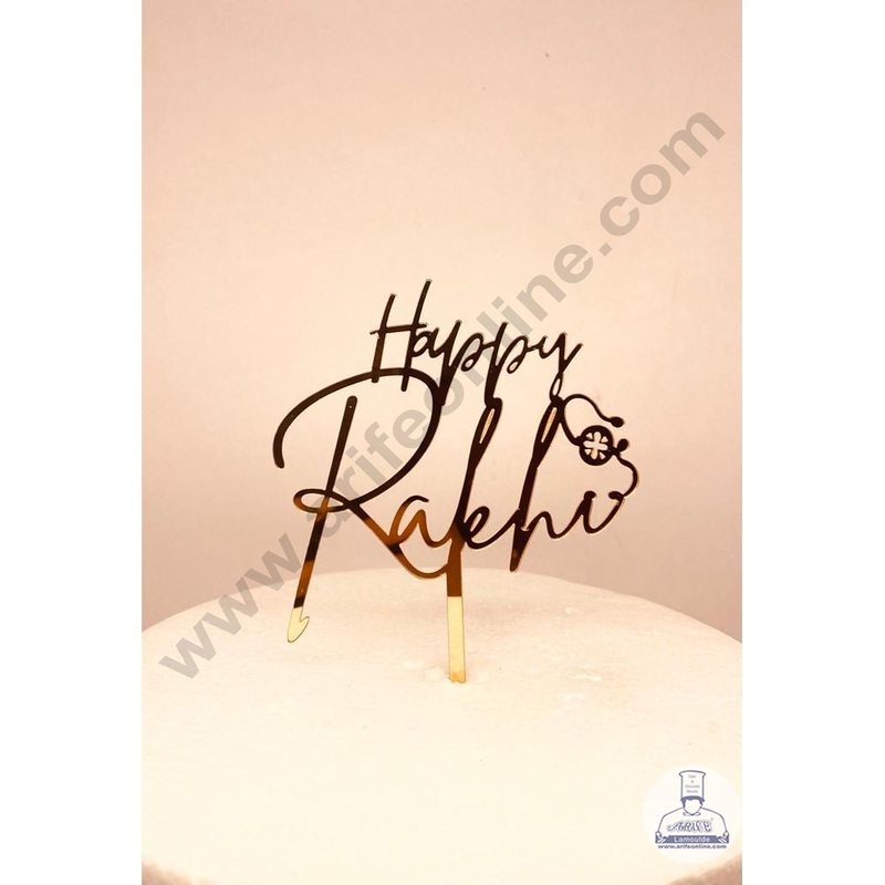 CAKE DECOR 5 inch Mirror Finshing Acrylic Cake Topper Happy Raksha Bandhan With Rakhi   (SBMT-Rakhi-01)