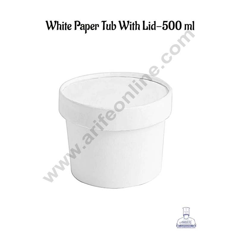 CAKE DECOR 500ml White Kraft Paper Tub With Lid
